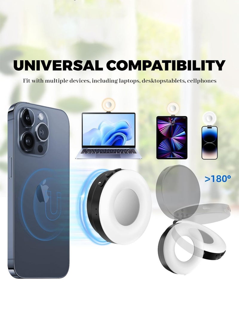 اوليو ضوء سيلفي مغناطيسي متعدد الاستخدامات، متوفر بثلاثة ألوان. ضوء سيلفي محمول، مناسب لأجهزة آيفون، والكاميرات، وأجهزة الكمبيوتر، وأجهزة الكمبيوتر المحمولة، وتيك توك، وأدوات التجميل، ومكالمات الفيديو، وتصوير الفيديو، وأجهزة التدوين. أسود. - Image 3